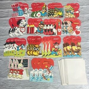 Vintage Lot of 42 Unused 1950s Kids Valentine Cards Animals W/Envelopes